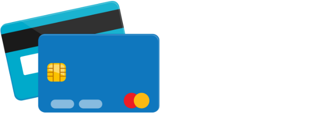 Nombre de la empresa al lado de dos tarjetas bancarias